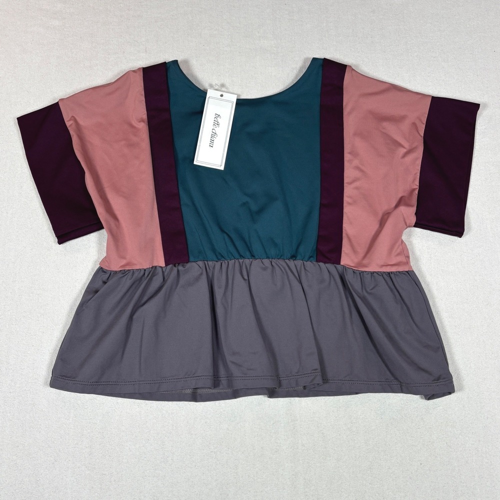 Belle Chiara Women Colorblock Lycra Blouse Peplum Top Multicolor Madein Spain 10